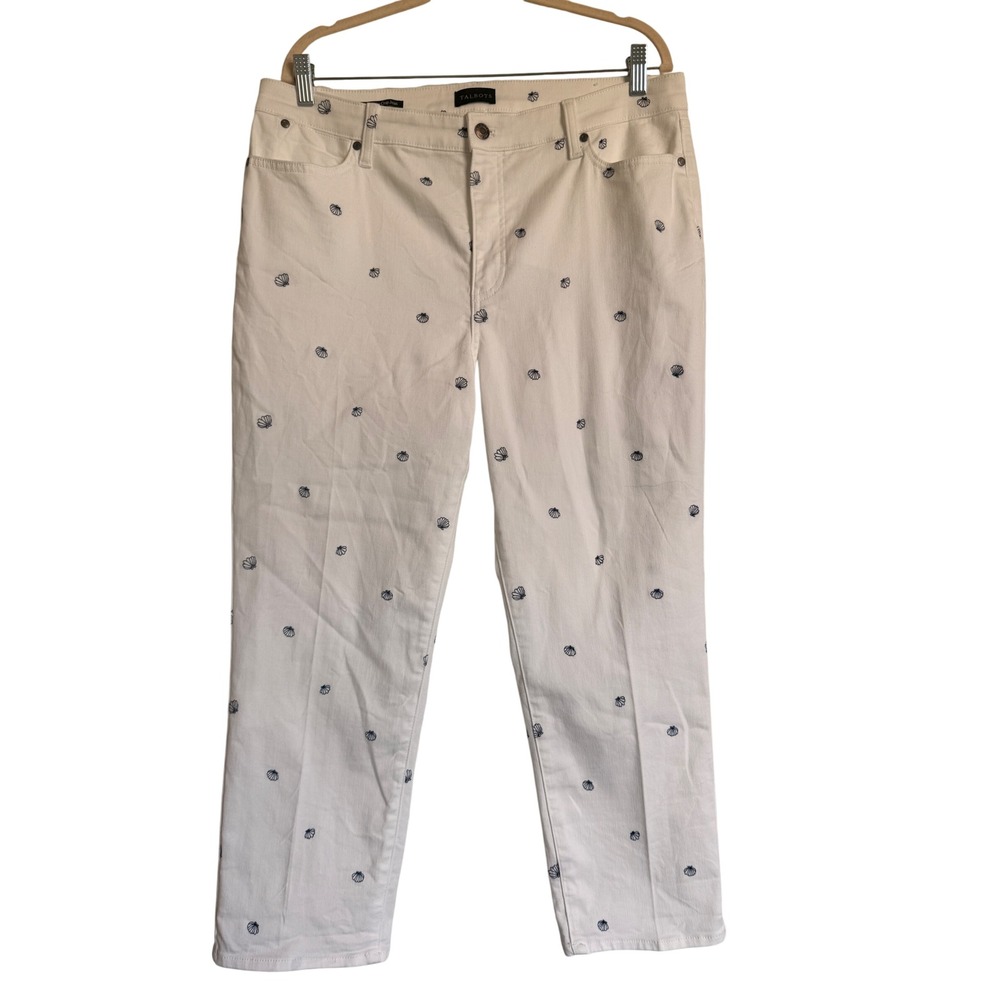 Talbots Cream Straight-Leg Jeans with Small Navy Embroidered Dots
